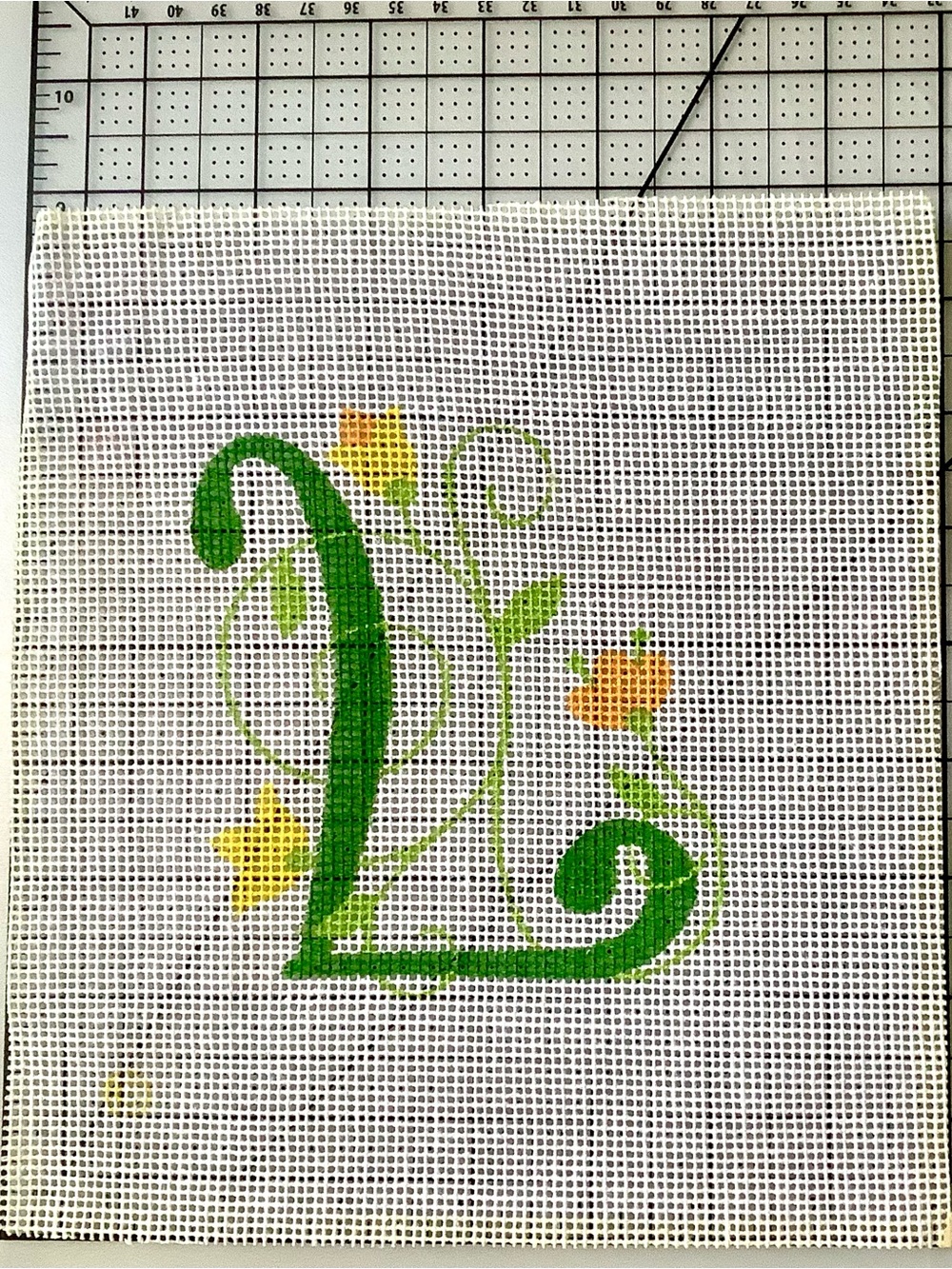 Vintage Hand Painted Needlepoint Canvas Monogram Letter L Floral,
13 Count